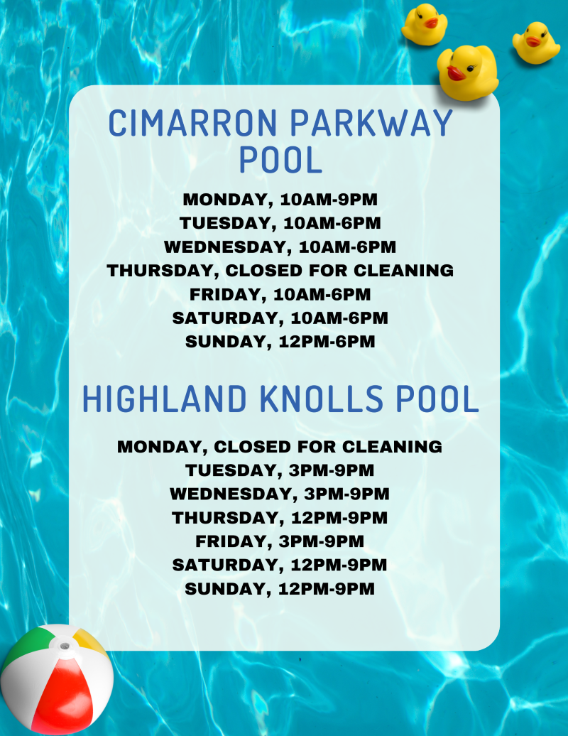 July Pool Schedule