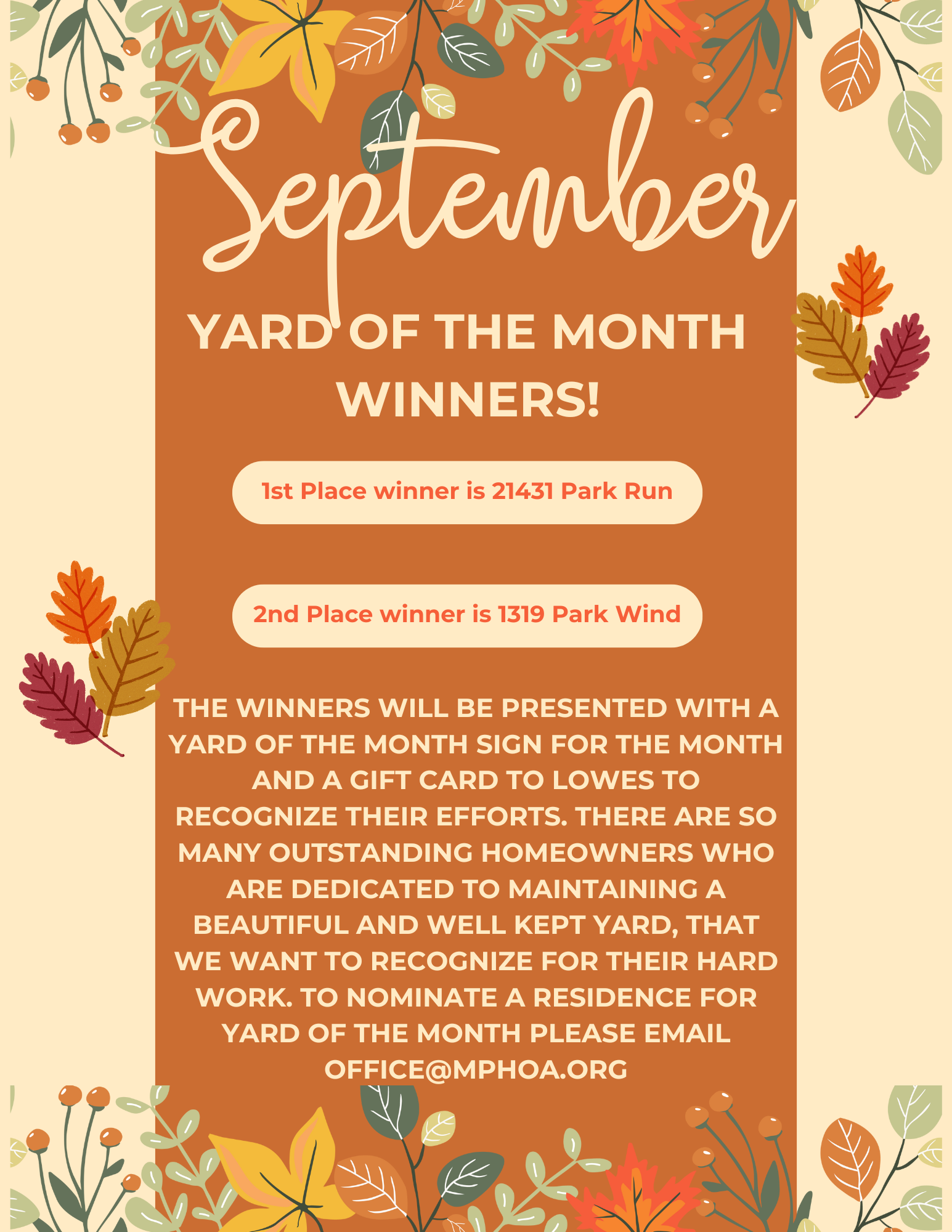 September Yard of Month Winners